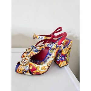 Dolce & Gabbana Leather sandals with crystal print Size 40, US8.5~9